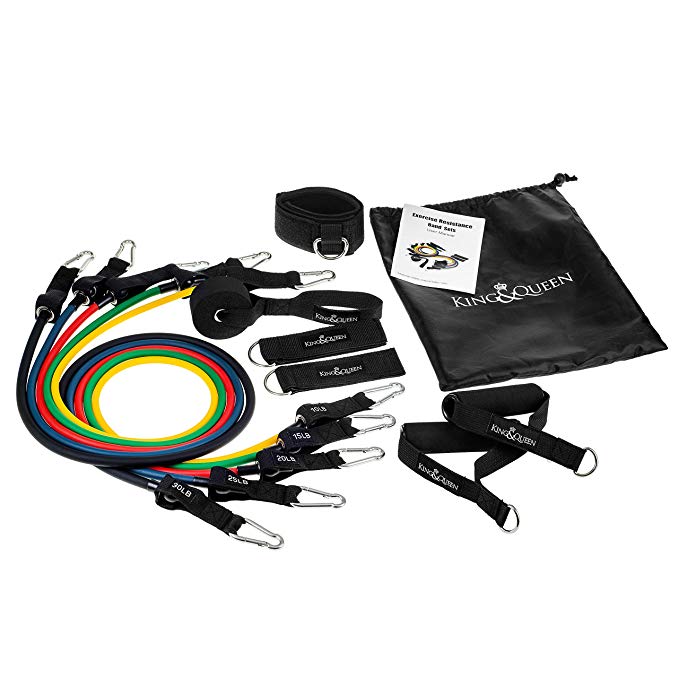 Resistance Band Set - Include 5 Stackable Exercise Bands with Waterproof Carrying Case, Door Anchor Attachment, Legs Ankle Straps