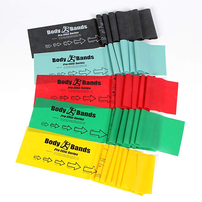 Body-Bands Flat Latex Yoga / Therapy Stretch Bands (Set of 5 Exercise Bands) | These Latex Stretch Bands are Great for Pilates, Yoga, Stretching and Flexibility, Rehabilitation, or Physical Therapy